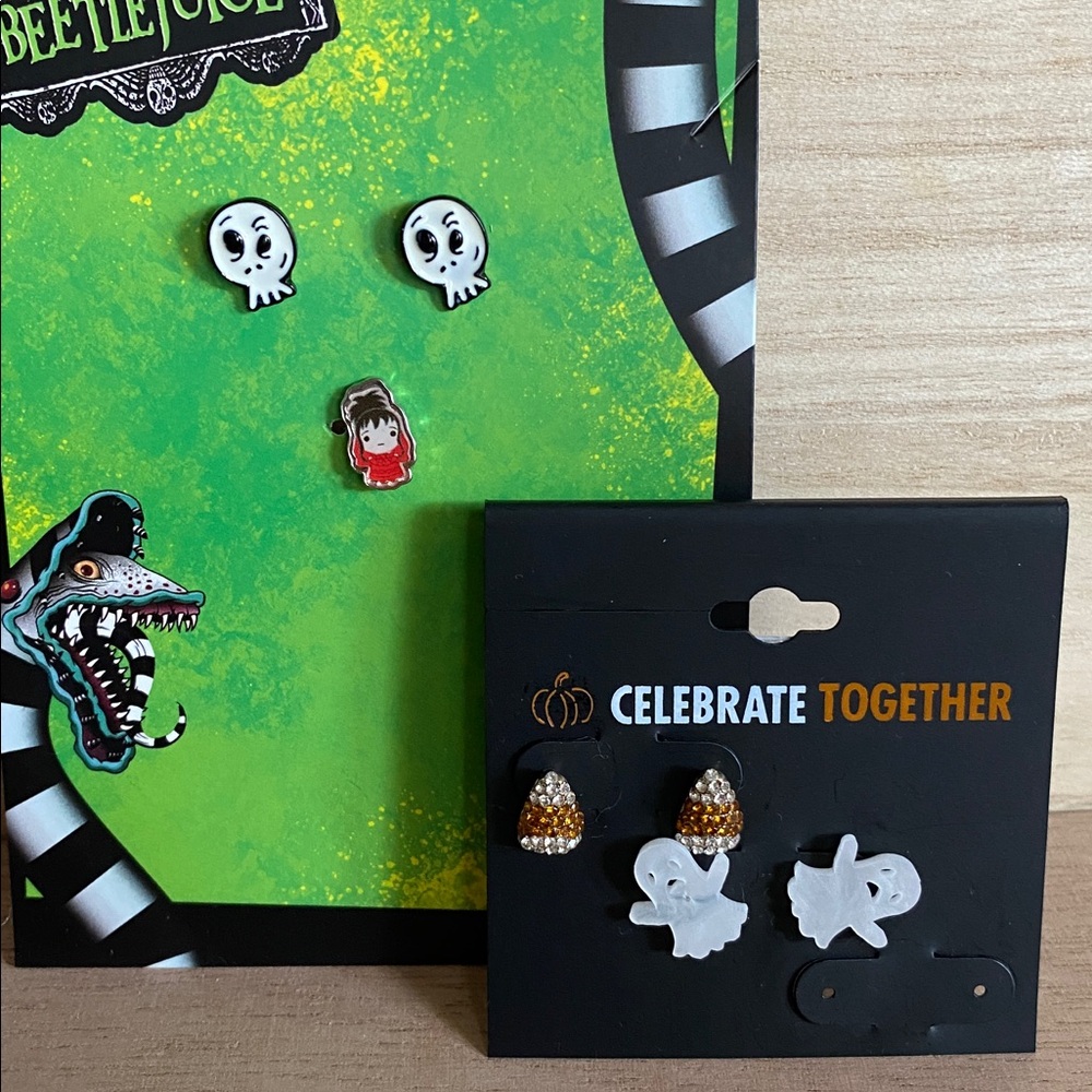 Halloween Ghost Candy Corn and BeetleJuice Earrings Bundle